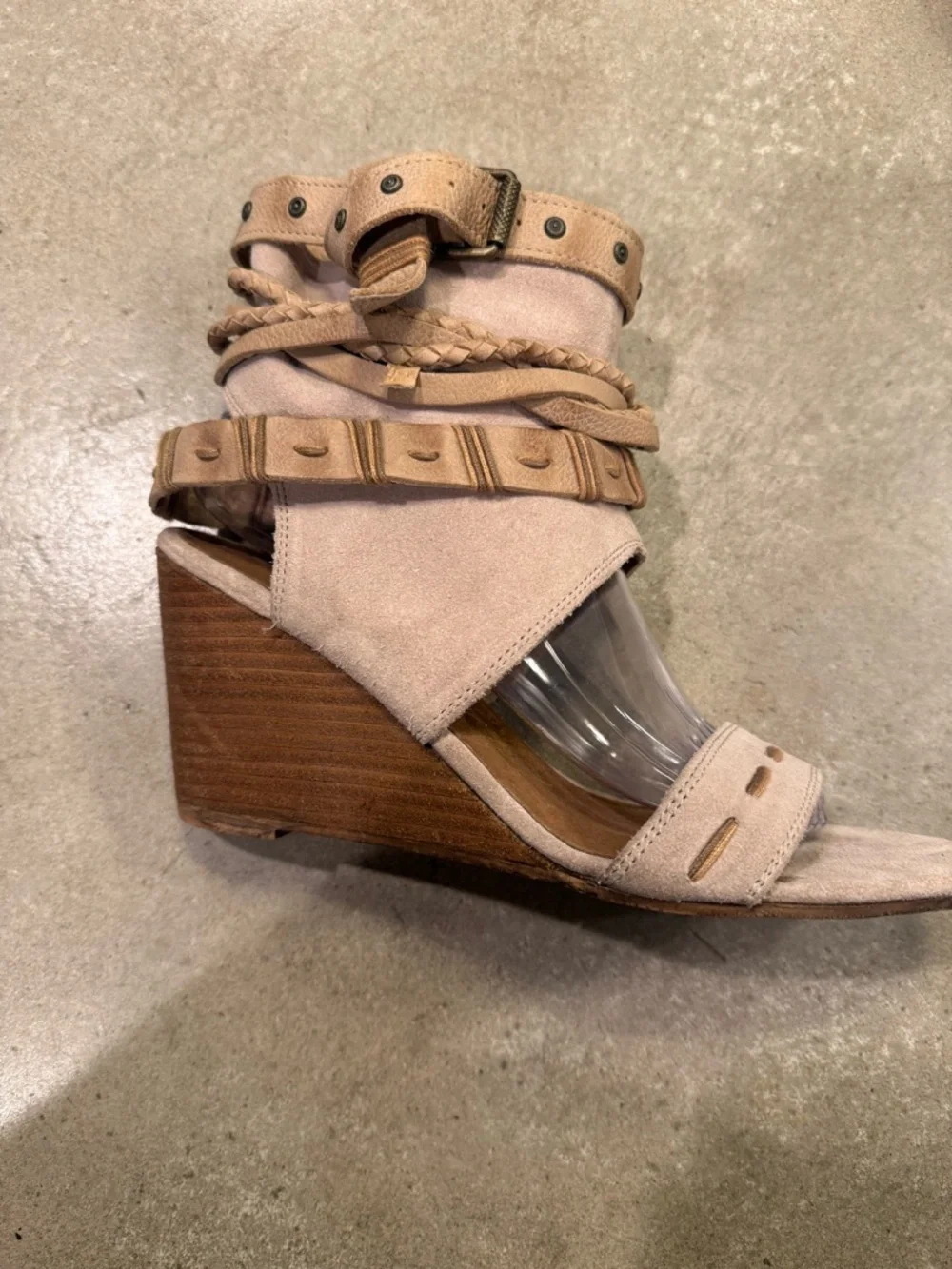 naughty monkey Tan Suede Braided Strap Wedge Sandals